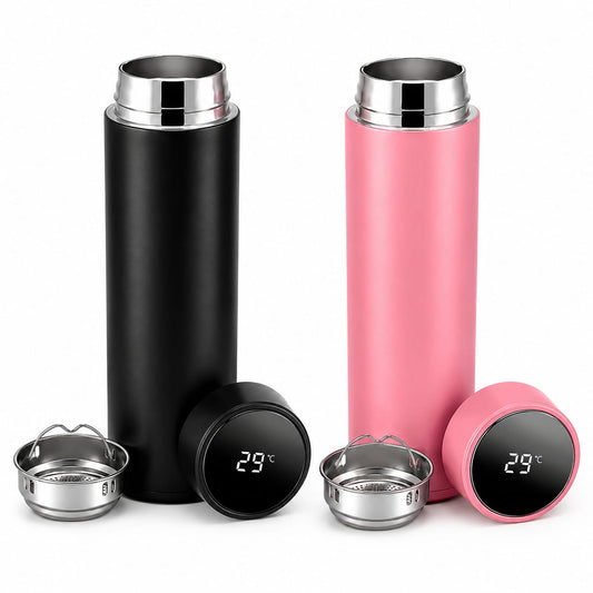 Bundle of two pink and black stainless steel bottles