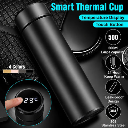 500ML LED Temperature Display Bottle, 304 Stainless Steel Thermos with Double Bottom, Smart Vacuum Insulated Water Bottle