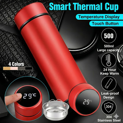 500ML LED Temperature Display Bottle, 304 Stainless Steel Thermos with Double Bottom, Smart Vacuum Insulated Water Bottle