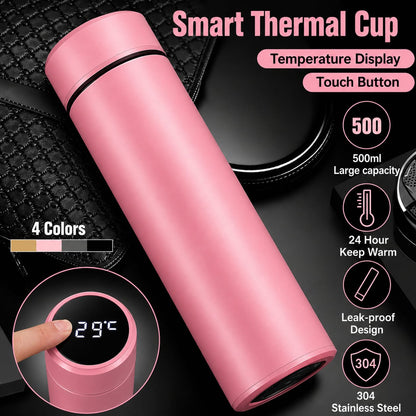 500ML LED Temperature Display Bottle, 304 Stainless Steel Thermos with Double Bottom, Smart Vacuum Insulated Water Bottle