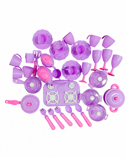 Kids Kitchen Set, Pink Cooking Toys with Pots, Pans, and Utensils for Kids